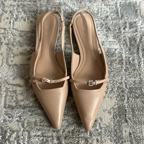Zara Pointed Flat Leather Sling backs in Size 36 or US 6 - Picture 6 of 8